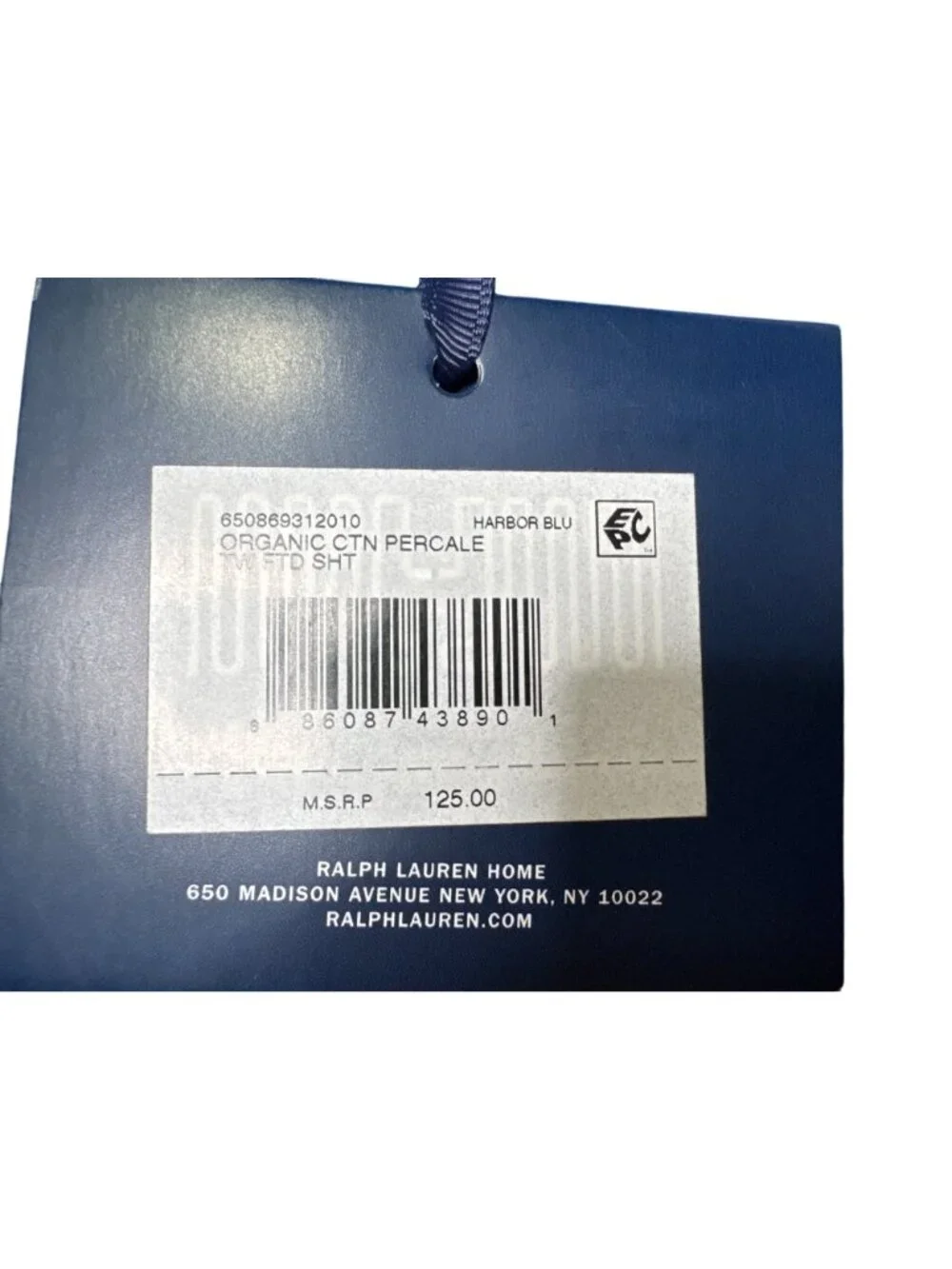 NWT Ralph Lauren Organic Cotton Percale Sheeting Harbor Blue Size Extra Twin